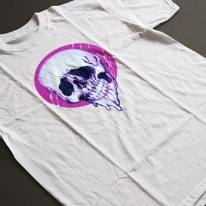 Trippy Melting Skull Design T-Shirt. White. Multiple Sizes. Fast Shipping! Scary